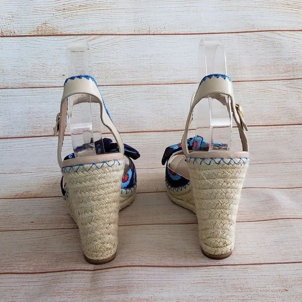 Kate Spade Espadrille Wedge Ankle Strap Sandals with Floral Print Bows